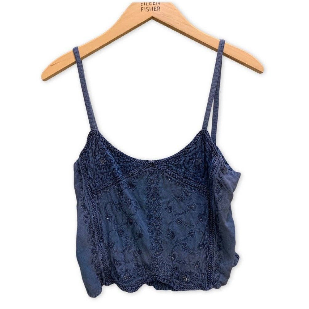 Blue Embroidered Boho Tank Top